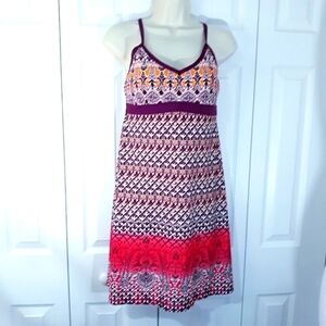 Athleta V Neck Racerback Multicolor Purple Red White Dress Size Small